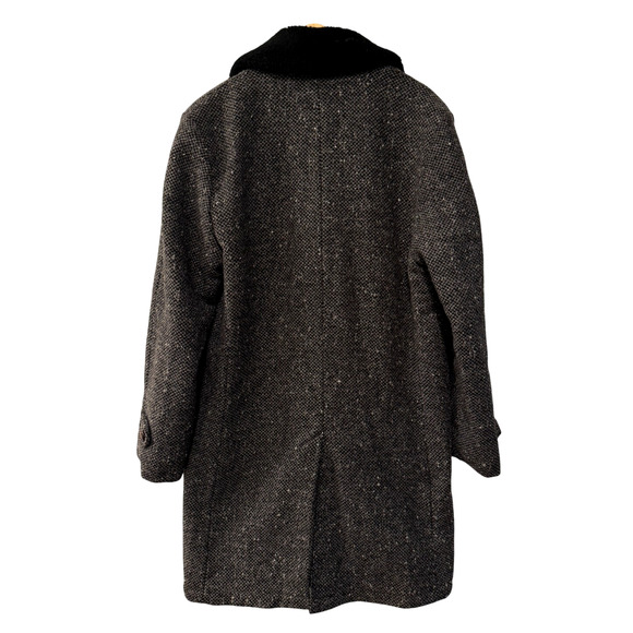 Huckberry Vintage XL Tweed 100% Wool Shearling Coat $550 Long Jacket Black Gray - Picture 4 of 13
